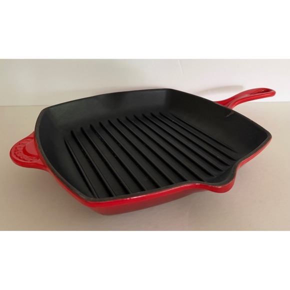 Le Creuset Other - Le Creuset Red Enameled Cast Iron Square Grill Pan 26 France Luxury Classic